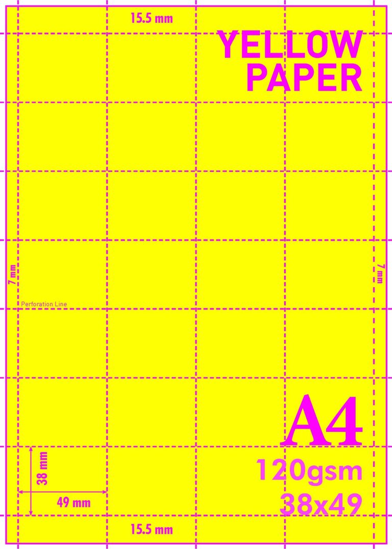 Yellow Rectangular A4 Size A4-120GSM/4/28Y - MICROPERFORATED YELLOW SHELF EDGE TICKETS - 28 per ...