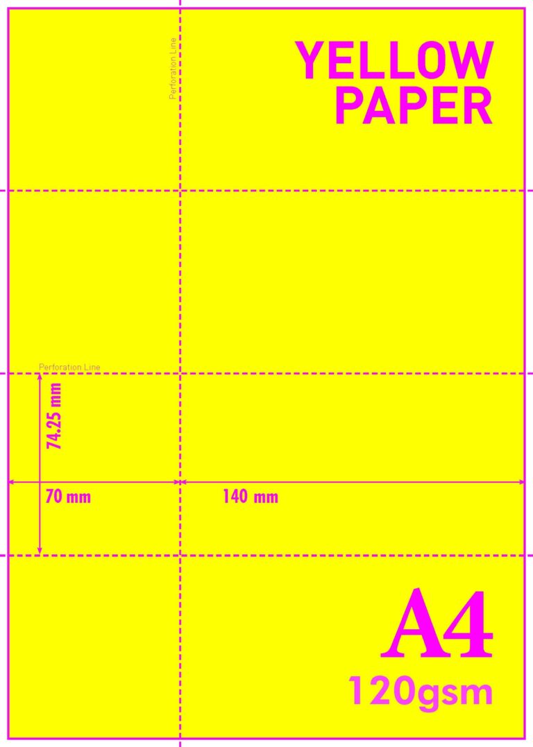 Yellow Rectangular A4 Size A4-120GSM/2/4Y - 120GSM MICRO PERFORATED YELLOW EVENT TICKETS (4 ...