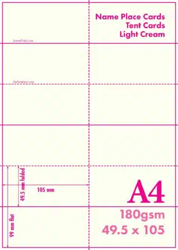 A4-180GSM/TENT/6C - PLACE NAME CARDS - 6 per sheet - Various Pack Sizes