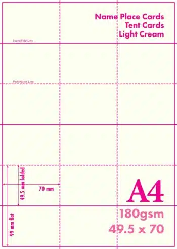 A4-180GSM/TENT/9C - CREAM PLACE NAME CARDS - 9 per sheet - Various Pack Sizes